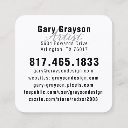 Gary Grayson Visitekaartje (Achterkant)