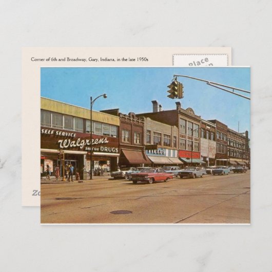 Gary IN de Midden-eeuw - 6de & Breedweg Briefkaart (Voorkant / Achterkant)