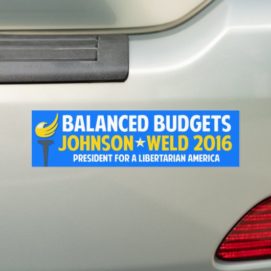 Gary Johnson 2016 Libertarian Bill Weld budget Bumpersticker (Op auto)