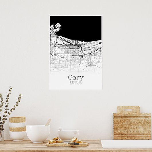 Gary Map - Indiana - City Map Poster (Keuken)
