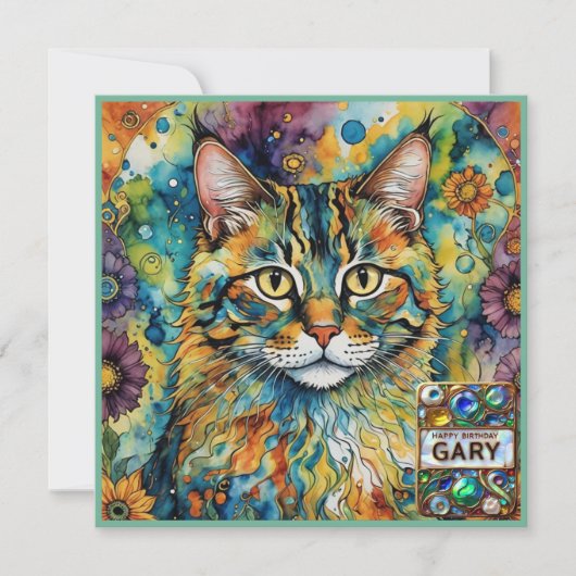 GARY ~ Verjaardag Kaart ~ Cat Multicolors ~ (Voorkant)