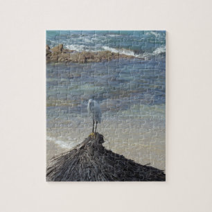 Garza Blanca op de oceaan zit op een hut. Legpuzzel