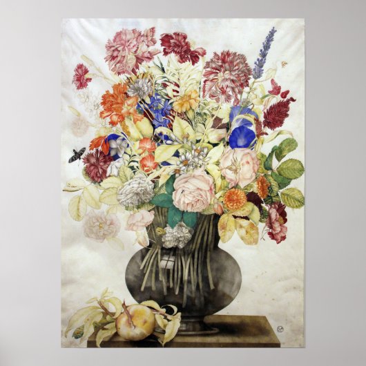 Garzoni - anjers , bloemen op steen met leanine poster (Voorkant)