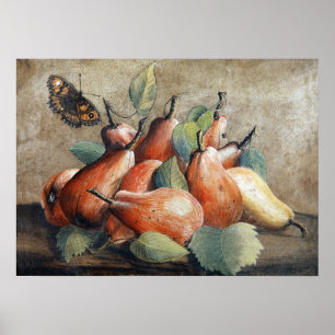 Garzoni - Stilleven met peren en een vlinder Poster