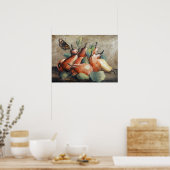 Garzoni - stilstaand leven met peren en een vlinde poster (Keuken)