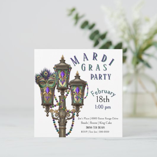 Gas Lamp | Mardi Gras Beads | Masquerade  Kaart (Staand voorkant)