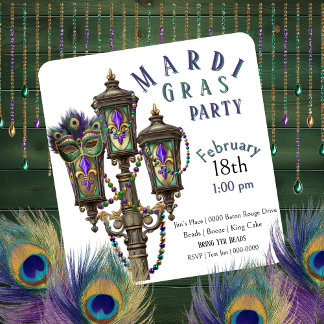 Gas Lamp | Mardi Gras Beads | Masquerade Kaart
