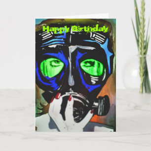 'Gas Mask Girl' Birthday Card Kaart