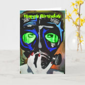 'Gas Mask Girl' Verjaardag Kaart (Gele Bloem)