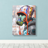 Gas Mask Graffiti Guy Canvas Afdruk (Insitu (Houten vloer))
