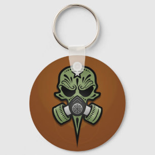 Gas Mask Suiker Schedel, Groen Sleutelhanger