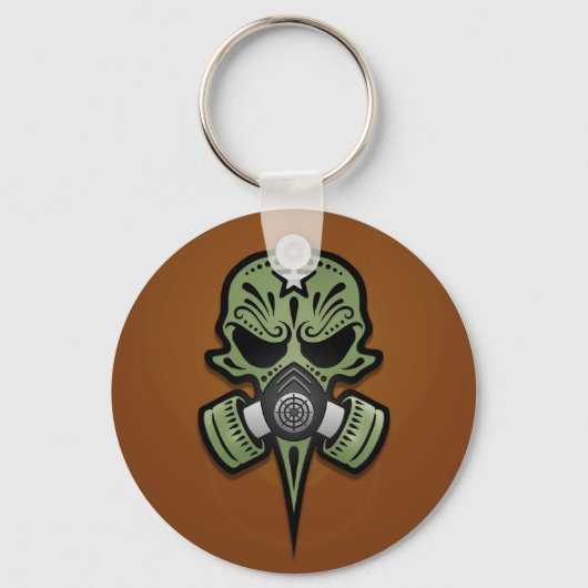 Gas Mask Suiker Schedel, Groen Sleutelhanger (Voorkant)