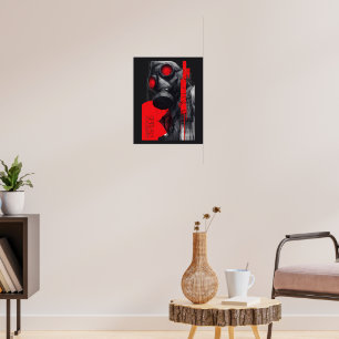 Gas Mask Trash Polka Rood Zwart Grunge Poster
