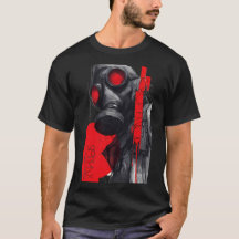 Gas Mask Trash Polka Rood Zwart Grunge T-Shirt