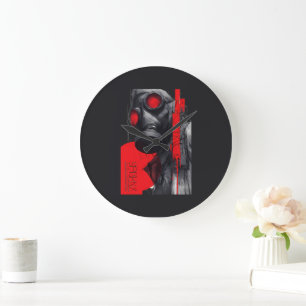 Gas Mask Trash Polka Rood Zwart Wandklok