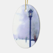Gaslamp op sneeuwstraat keramisch ornament (Links)