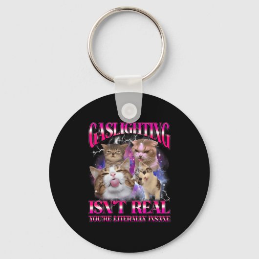 Gaslighting Bestaat Niet Grappige Kat Meme Bootleg Sleutelhanger (Voorkant)