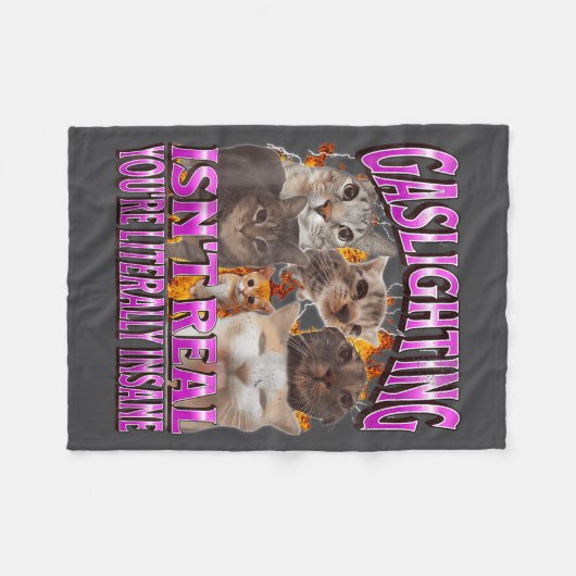 Gaslighting Isn't Real Funny Cat Meme Bootleg Grap Fleece Deken (Voorkant (Horizontaal))
