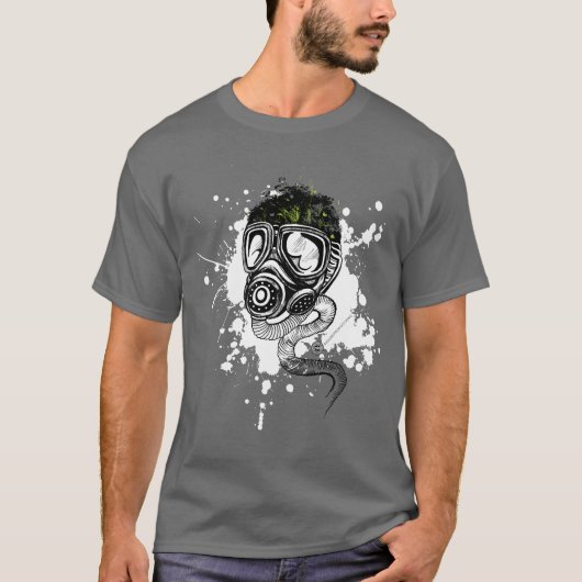 Gasmasker en Natuur op grijs T-shirt (Voorkant)
