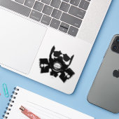 Gasmasker silhouet sticker (Laptop met iPhone)