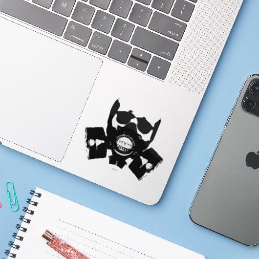 Gasmasker silhouet sticker (Laptop met iPhone)