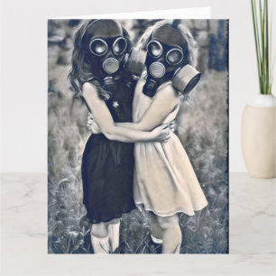 GASMASKER VRIENDEN TOT EINDE VERJAARDAG WENSKAART BEDANKKAART