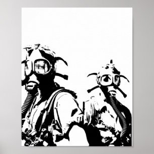 Gasmaskers in zwart poster