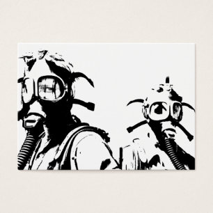 Gasmaskers in zwart visitekaartje