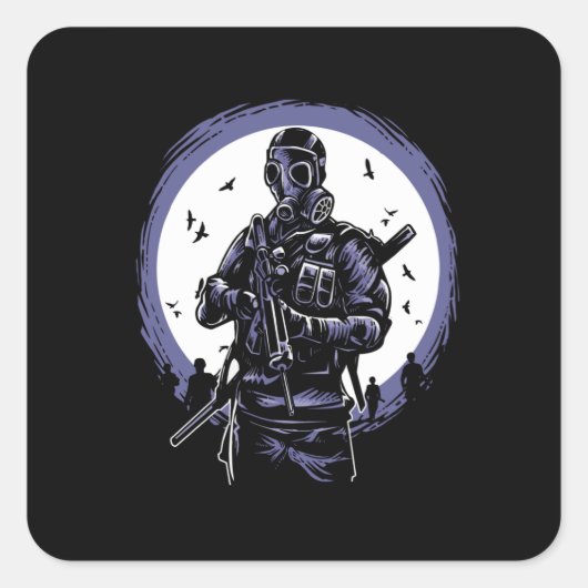 Gasmaskersoldier Vierkante Sticker (Voorkant)