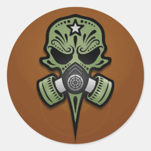 Gasmaskersuikerschedel, groen ronde sticker