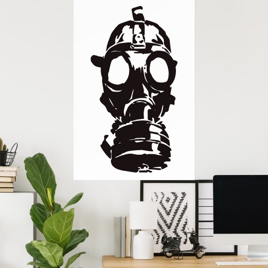 Gasmaskertekening, illustratie. poster (Thuiskantoor)