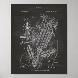 Gasmotorklep 1916 Kunstbord voor patenten Poster
