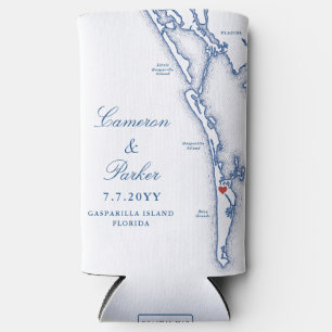 Gasparilla Island FL Kaart Marine Blauw Huwelijksg Seltzer Blikjeskoeler