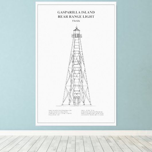 Gasparilla Island Rear Range Light - Florida - BD Canvas Afdruk (Insitu (Houten vloer))