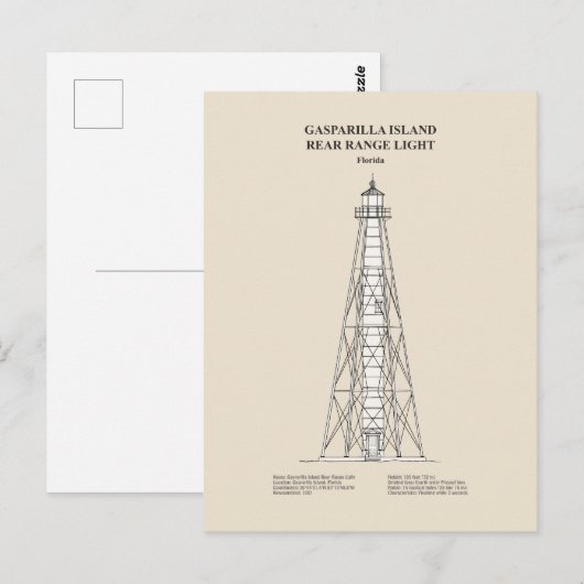 Gasparilla Island Rear Range Light - Florida - SBD Briefkaart (Voorkant / Achterkant)