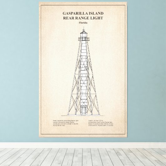 Gasparilla Island Rear Range Light - Florida - SBD Canvas Afdruk (Insitu (Houten vloer))