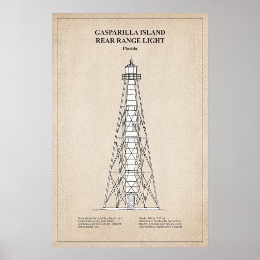 Gasparilla Island Rear Range Light - Florida - SBD Poster (Voorkant)