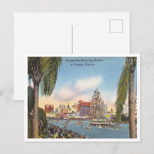 Gasparilla piratenschip dat de haven binnenvaart Briefkaart (Voorkant / Achterkant)