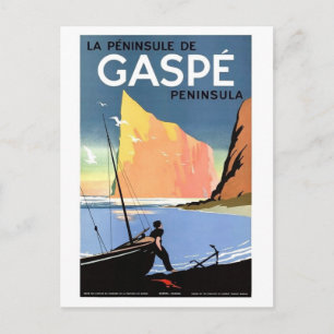 Gaspé Peninsula, visser aan de kust, vintage Briefkaart