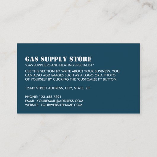 Gaspictogram, gasingenieur en -leverancier visitekaartje (Achterkant)