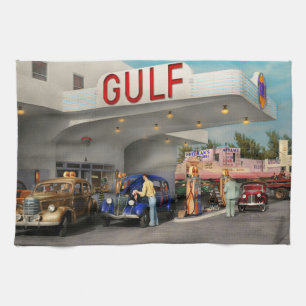 Gasstation - De grote amerikaanse reis 1939 Theedoek