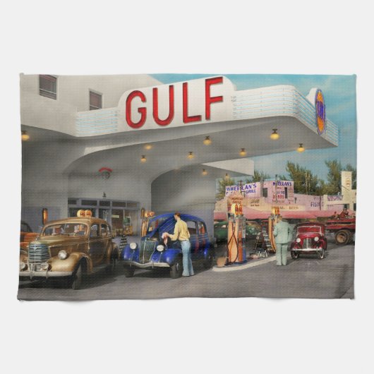 Gasstation - De grote amerikaanse reis 1939 Theedoek (Horizontaal)