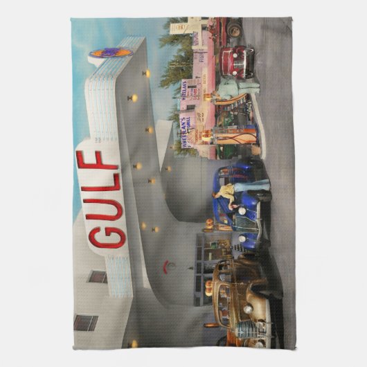 Gasstation - De grote amerikaanse reis 1939 Theedoek (Verticaal)