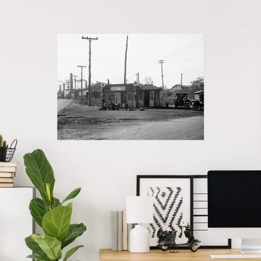 Gasstation en -auto's 1925 poster (Thuiskantoor)