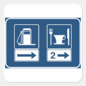 Gasstation en Diner Road Sign Vierkante Sticker (Voorkant)