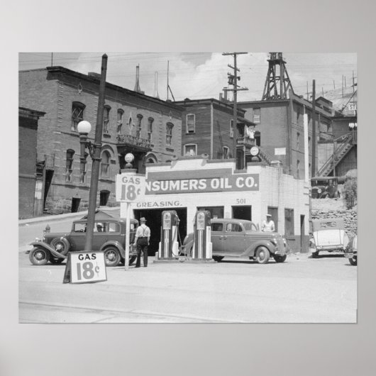 Gasstation in Montana, 1939.  foto Poster (Voorkant)