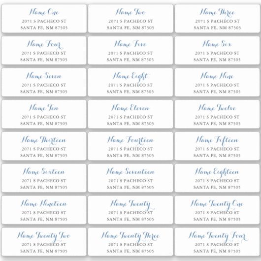 Gast Adresetiketten met blauw Manuscript Sticker (Voorkant)