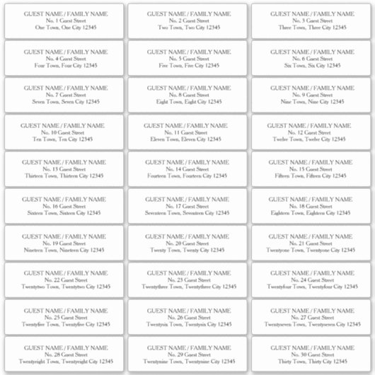 Gast Adresetiketten voor 30 Uitnodigingsenveloppen Sticker (Voorkant)