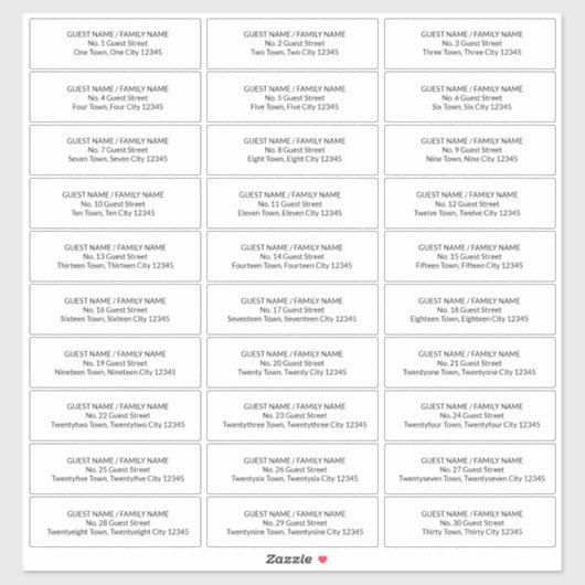 Gast Adresetiketten voor 30 Uitnodigingsenveloppen Sticker (Vel)