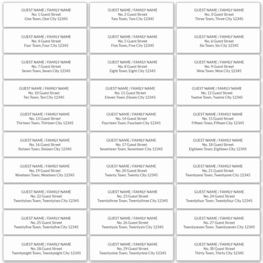 Gast Adresetiketten voor 30 Uitnodigingsenveloppen Sticker (Voorkant)
